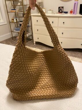 Petite Simone Woven Hobo Shoulder Bag in Tan